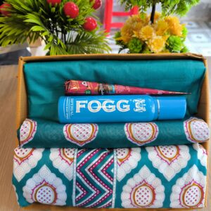 নারীদের জন্য ফ্যাশন কম্বো প্যাক – ডিজাইনার ওড়না, মেহেদি কোণ ও FOGG পারফিউম