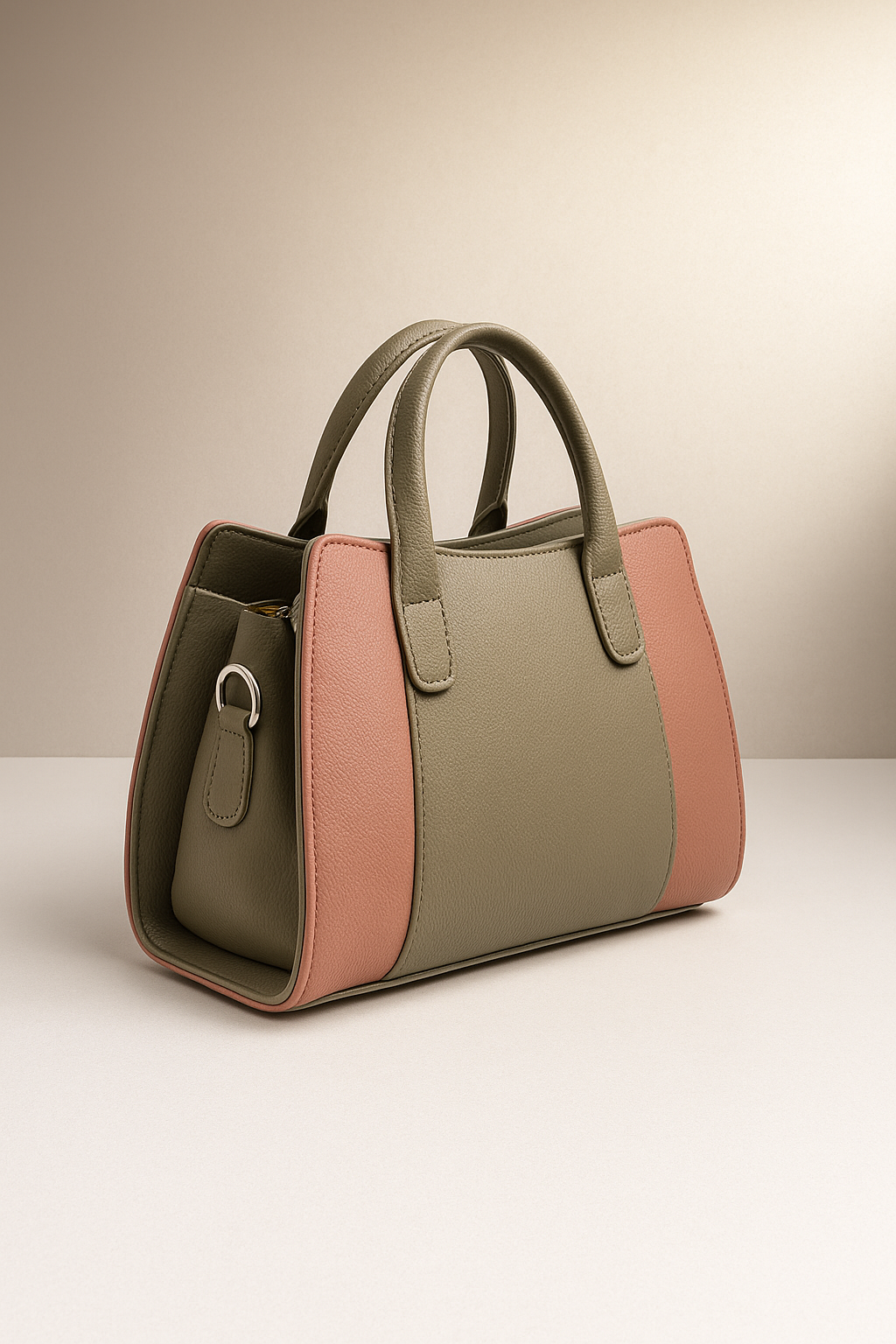 লাক্সারি টু-টোন লেডিস হ্যান্ডব্যাগ (অলিভ গ্রিন & কোরাল পিঙ্ক) – স্টাইলিশ লেদার ব্যাগ ফর উইমেন - Image 2