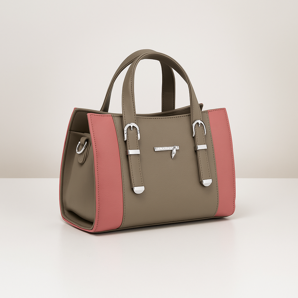 লাক্সারি টু-টোন লেডিস হ্যান্ডব্যাগ (অলিভ গ্রিন & কোরাল পিঙ্ক) – স্টাইলিশ লেদার ব্যাগ ফর উইমেন