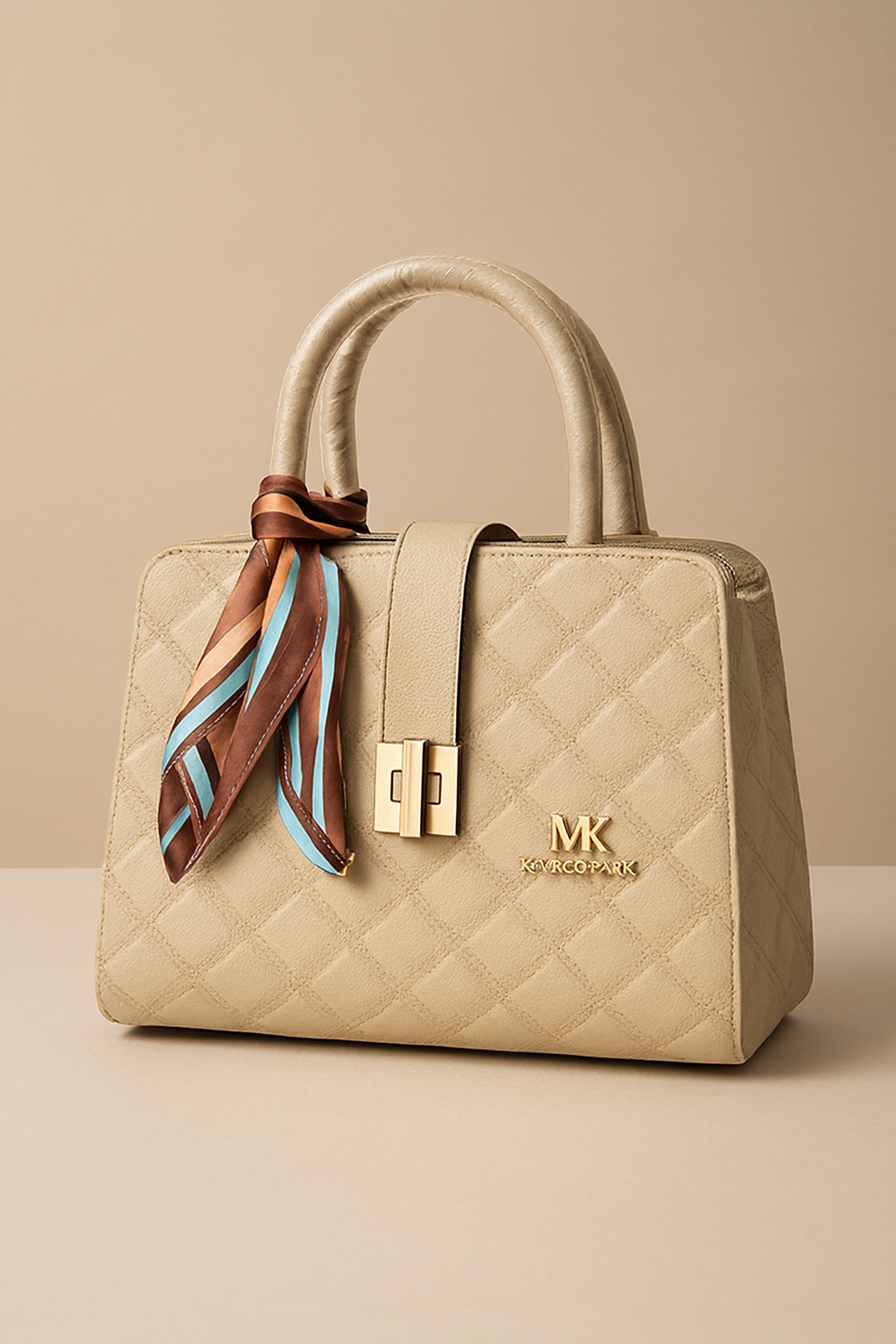 স্টাইলিশ উইমেন'স কিউল্টেড টোটে ব্যাগ উইথ সিল্ক স্কার্ফ - ক্লাসিক হ্যান্ডব্যাগ ফর ওম্যান (Stylish Women's Quilted Tote Bag with Silk Scarf - Classic Handbag for Women)