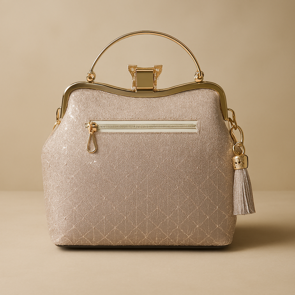 মহিলাদের গ্লিটার বাটারফ্লাই হ্যান্ডব্যাগ উইথ গোল্ড চেইন স্ট্র্যাপ - গোলাপি Women's Glittering Butterfly Handbag with Gold Chain Strap - Pink