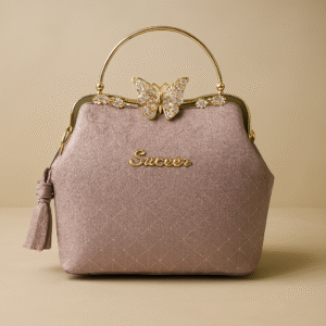 মহিলাদের গ্লিটার বাটারফ্লাই হ্যান্ডব্যাগ উইথ গোল্ড চেইন স্ট্র্যাপ - ডাস্টি রোজ Women's Glittering Butterfly Handbag with Gold Chain Strap - Dusty Rose