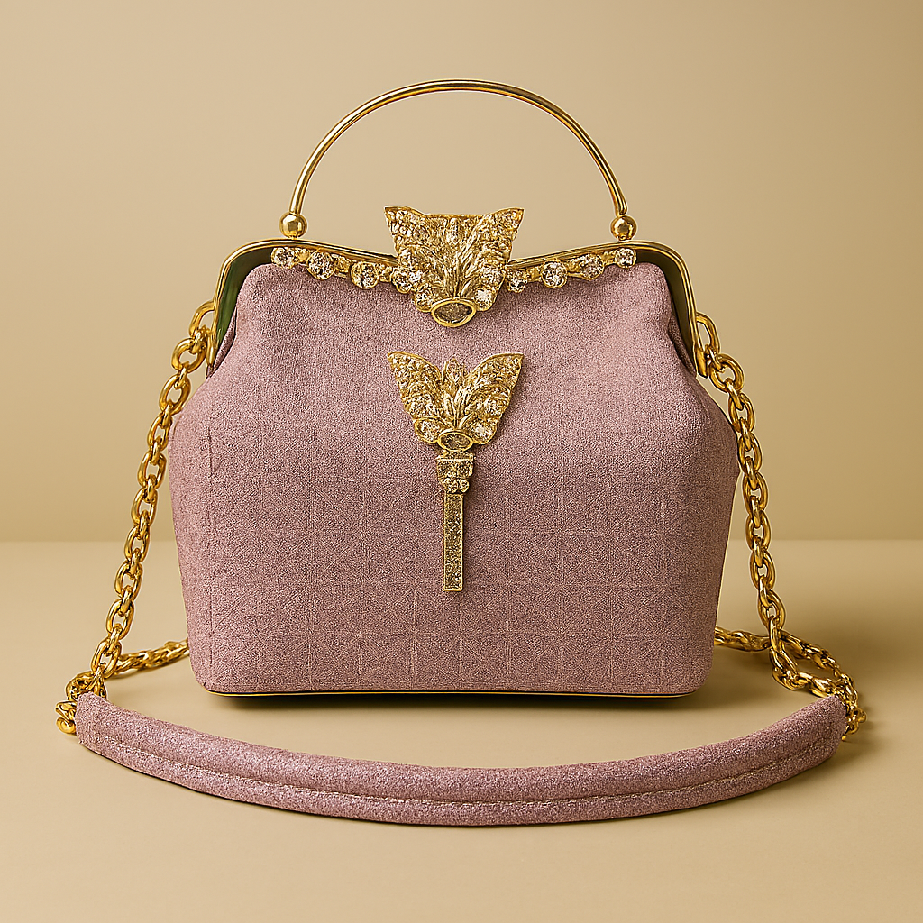মহিলাদের গ্লিটার বাটারফ্লাই হ্যান্ডব্যাগ উইথ গোল্ড চেইন স্ট্র্যাপ - ডাস্টি রোজ Women's Glittering Butterfly Handbag with Gold Chain Strap - Dusty Rose
