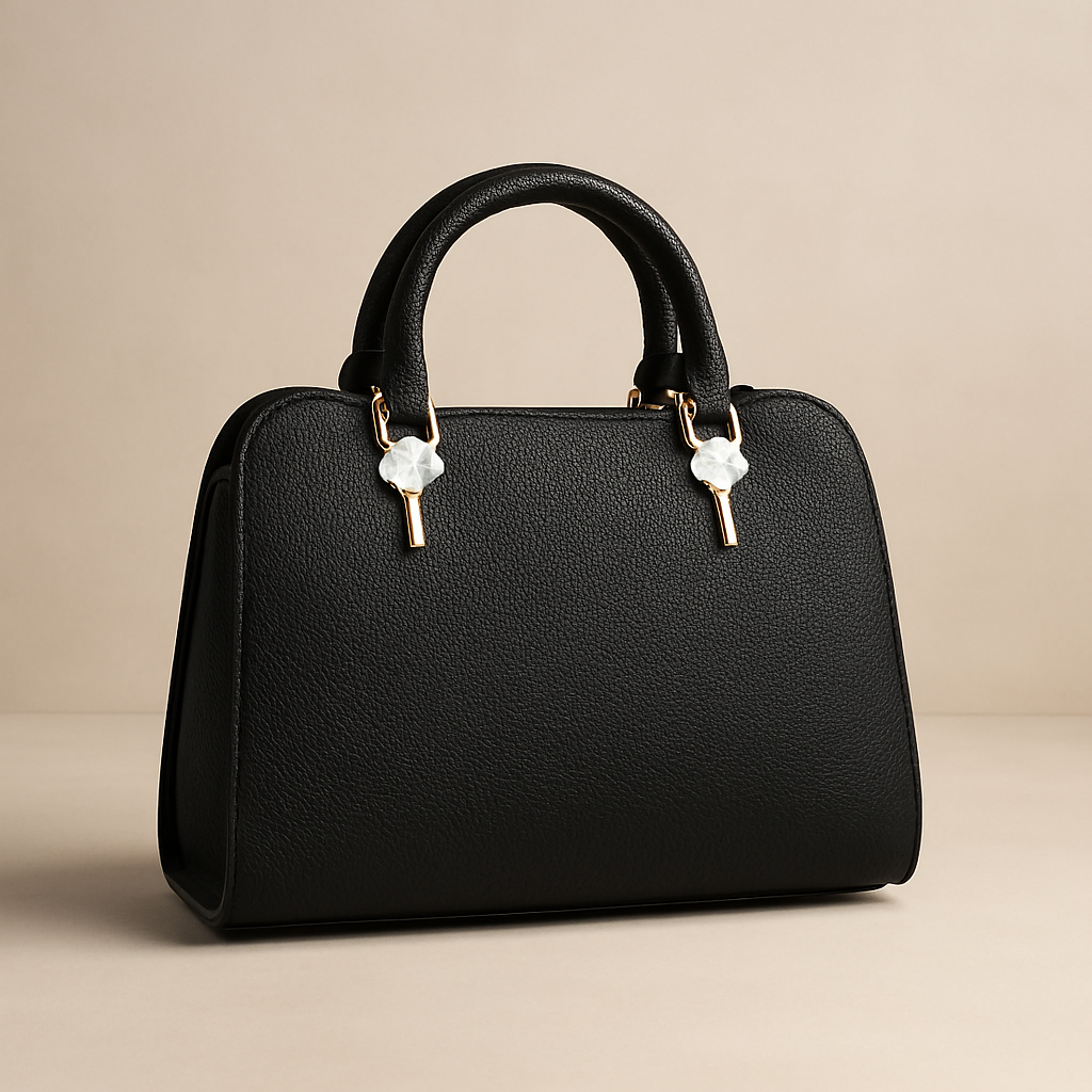 মহিলাদের কালো টপ-হ্যান্ডেল হ্যান্ডব্যাগ এবং বিয়ার চার্ম Women's Black Top-Handle Handbag with Bear Charm