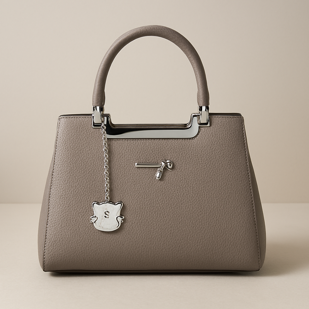 ধূসর টপ-হ্যান্ডেল হ্যান্ডব্যাগ এবং ক্যাট চার্ম Grey Top-Handle Handbag with Cat Charm