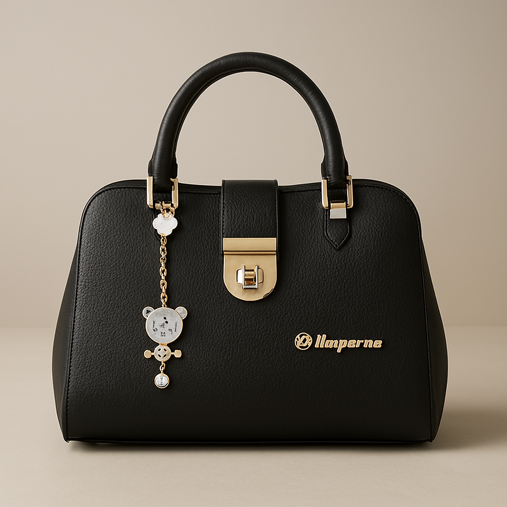 মহিলাদের কালো টপ-হ্যান্ডেল হ্যান্ডব্যাগ এবং বিয়ার চার্ম Women's Black Top-Handle Handbag with Bear Charm